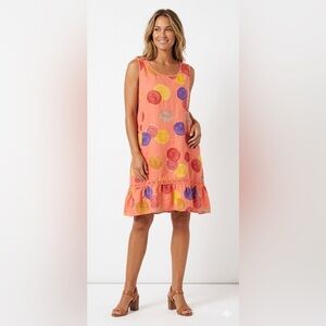 MADE IN ITALY FROCELLA orange cotton sleeveless dress with polka dots size Large